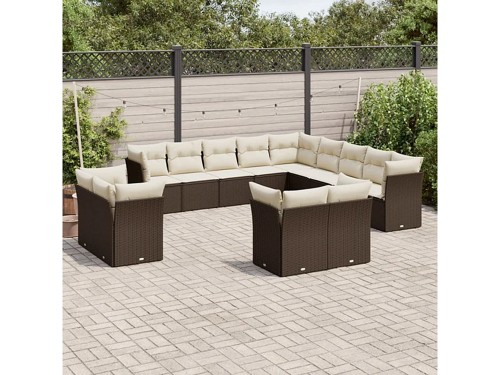 Salon de jardin avec coussins 13 pcs marron résine tressée