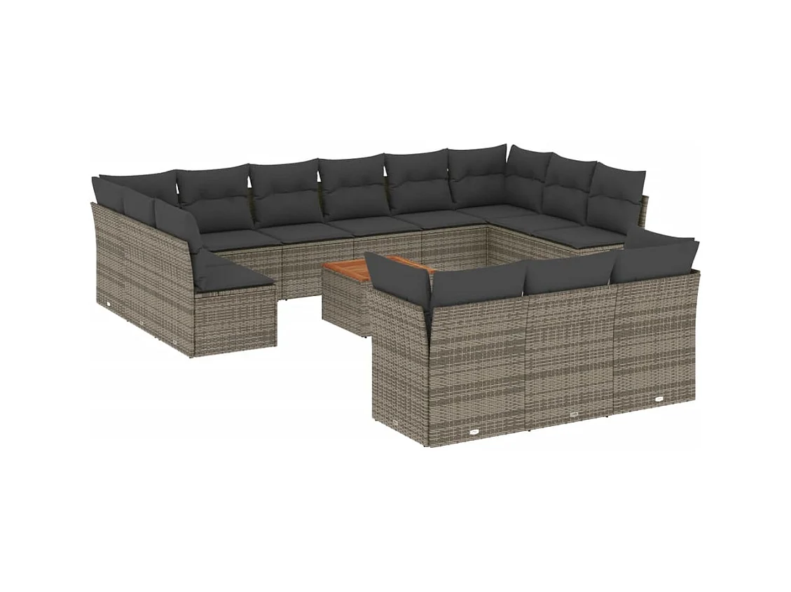Salon de jardin avec coussins 14 pcs gris résine tressée