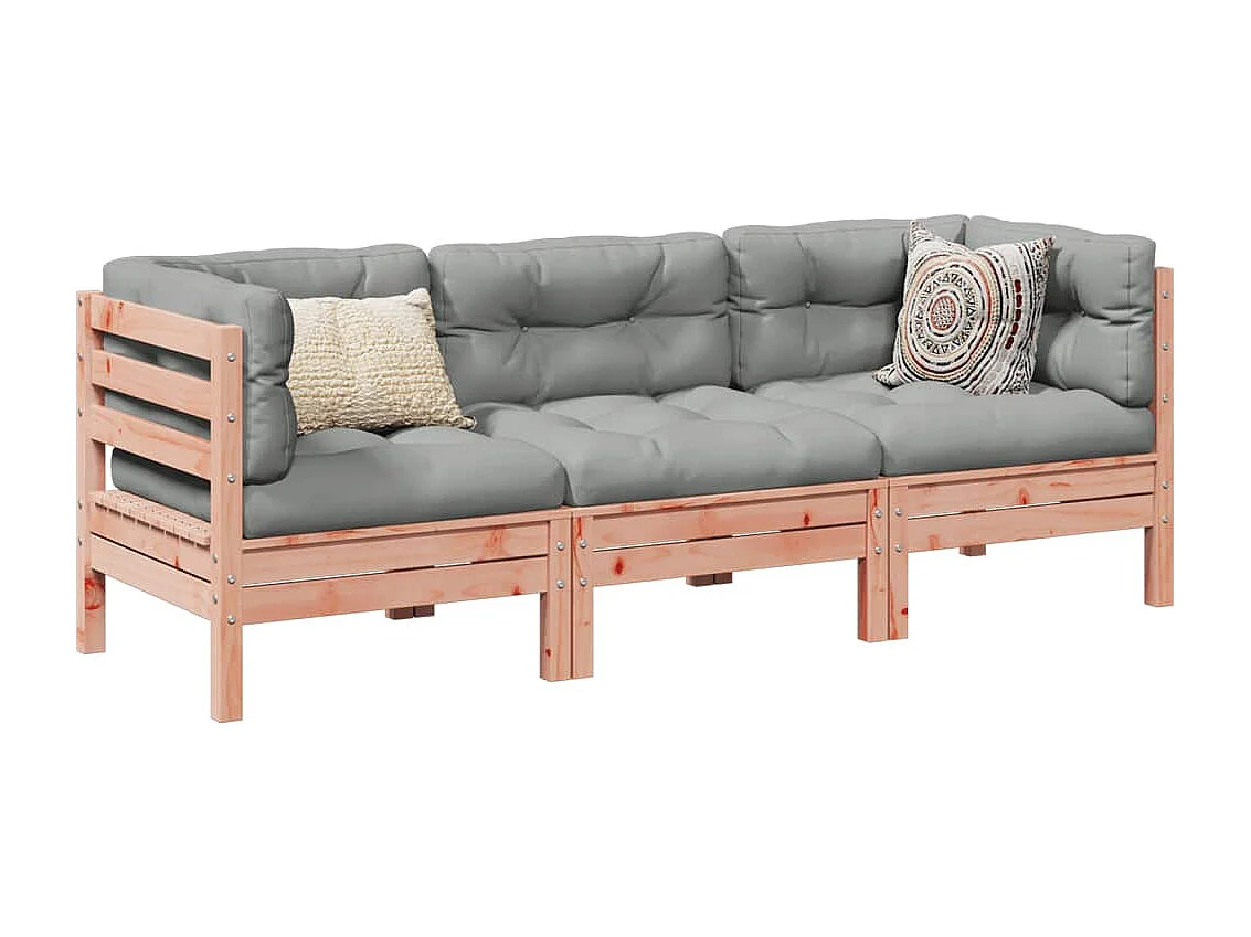Salon de jardin 3 pcs et coussins bois massif sapin de douglas