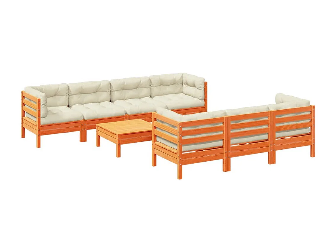 vidaXL Set de sofás jardín 8 pzas con cojines madera pino marrón cera