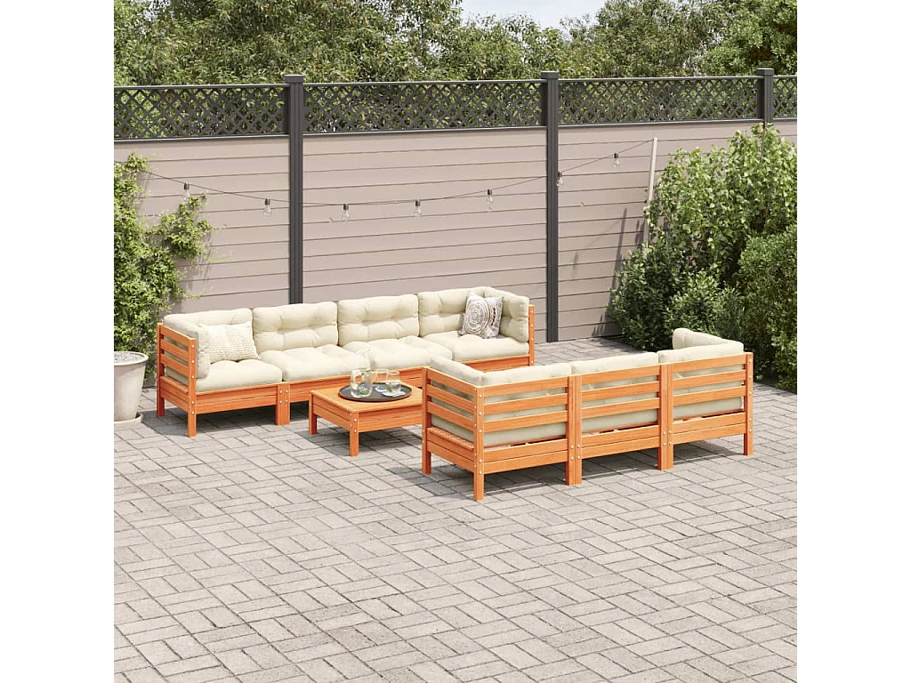 vidaXL Set de sofás jardín 8 pzas con cojines madera pino marrón cera