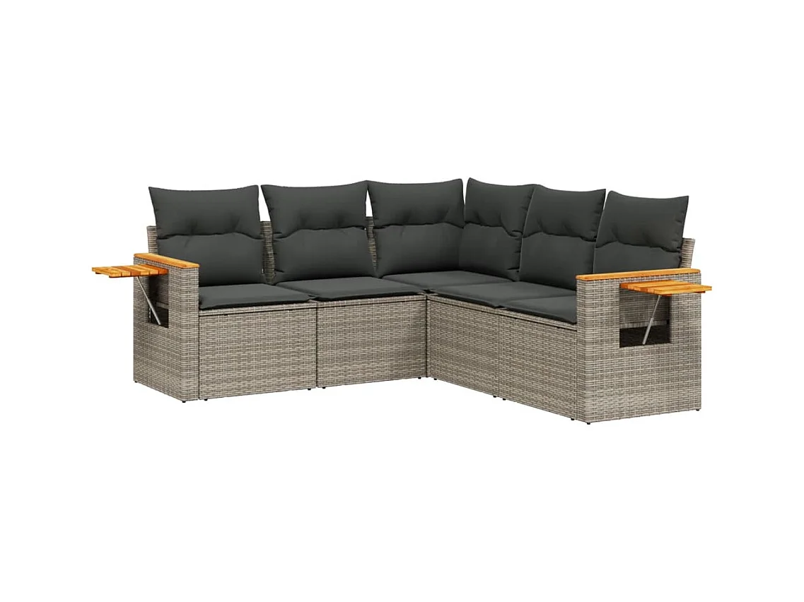 Salon de jardin 5 pcs avec coussins gris résine tressée