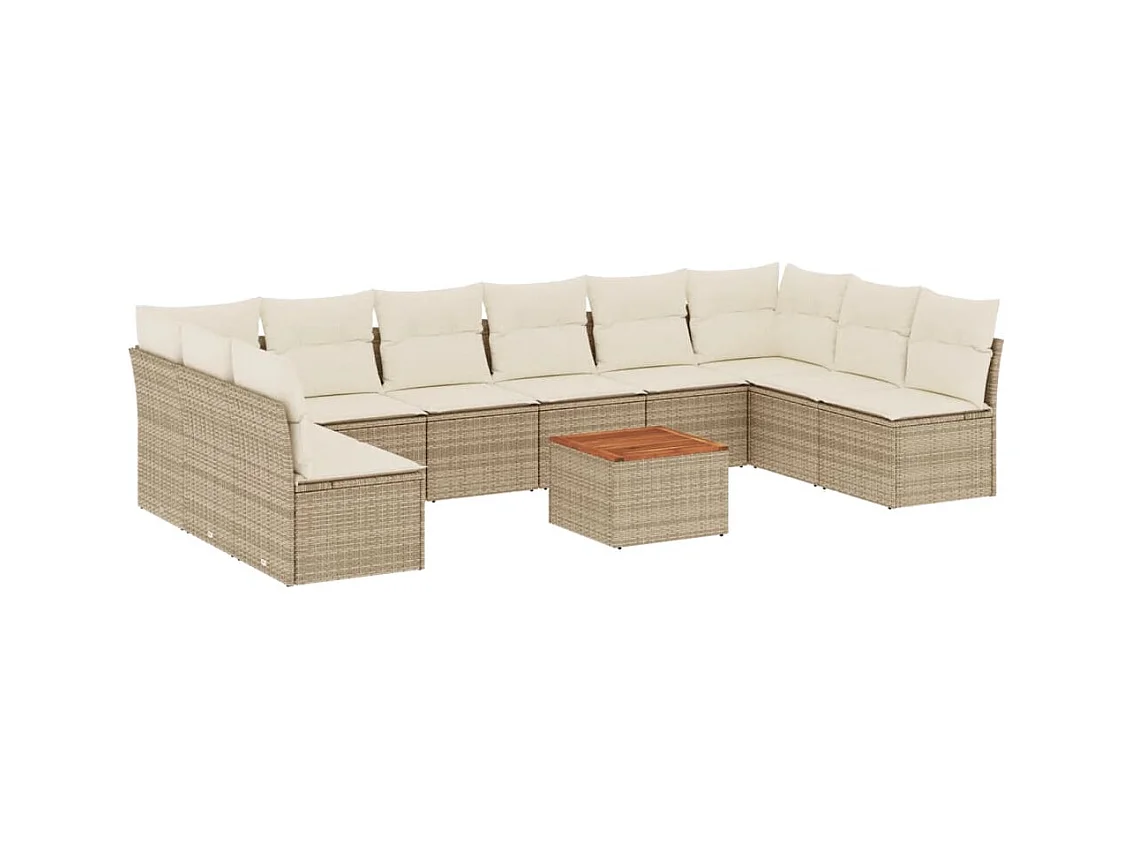 Salon de jardin 11 pcs avec coussins beige résine tressée