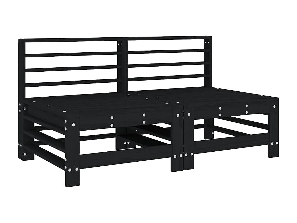 Salon de jardin 7 pcs Noir Bois de pin massif