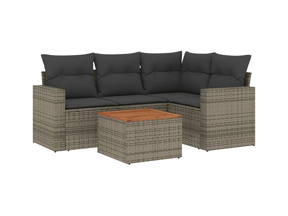 Salon de jardin 5 pcs avec coussins gris résine tressée