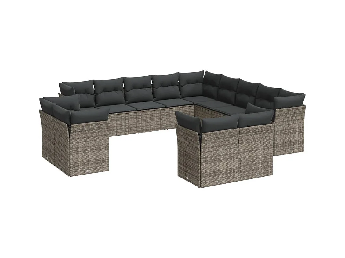 Salon de jardin avec coussins 13 pcs gris résine tressée