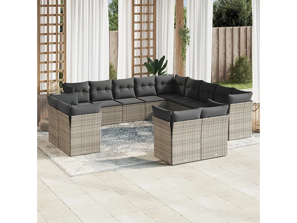 Salon de jardin avec coussins 13 pcs gris résine tressée
