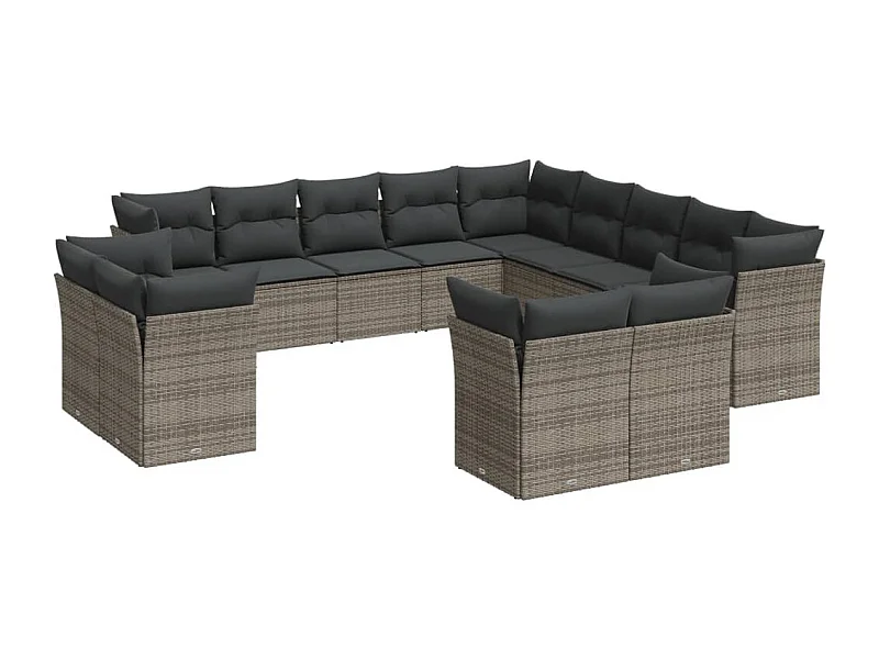 Salon de jardin avec coussins 13 pcs gris résine tressée