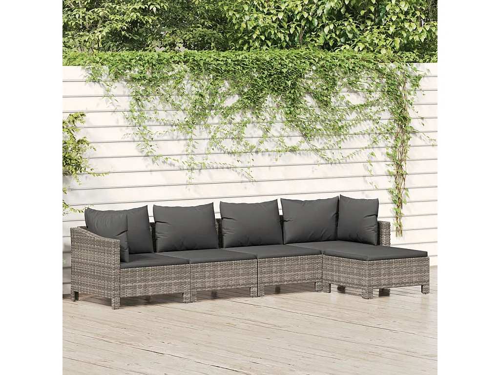Salon de jardin 5 pcs avec coussins Gris Résine tressée