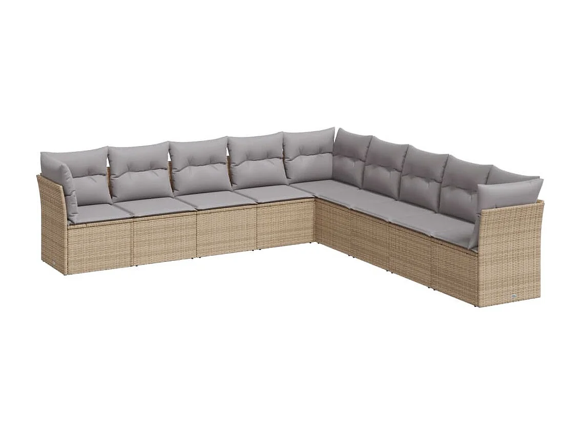 Salon de jardin avec coussins 9 pcs beige résine tressée