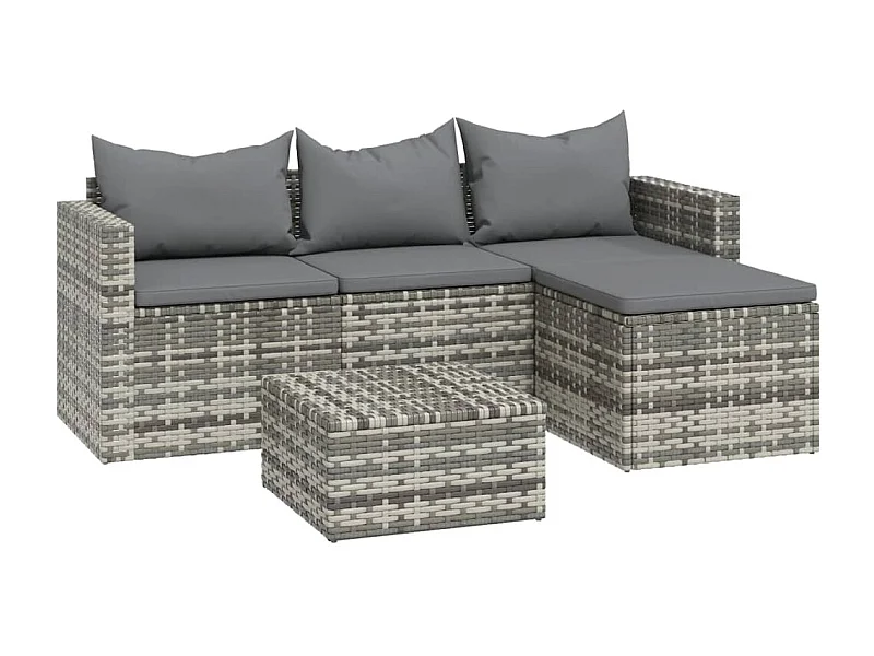 Salon de jardin 3 pcs avec coussins Gris Résine tressée