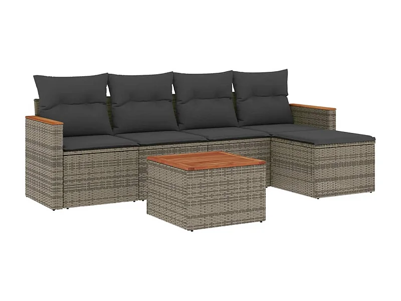 Salon de jardin 6 pcs avec coussins gris résine tressée