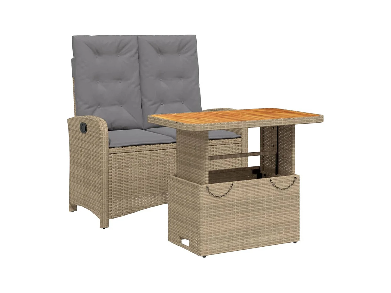 Ensemble à manger de jardin et coussins 2 pcs beige poly rotin