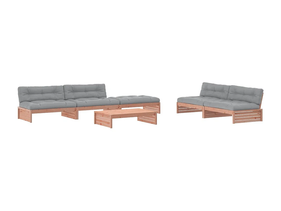 Salon de jardin 6 pcs avec coussins bois massif Douglas