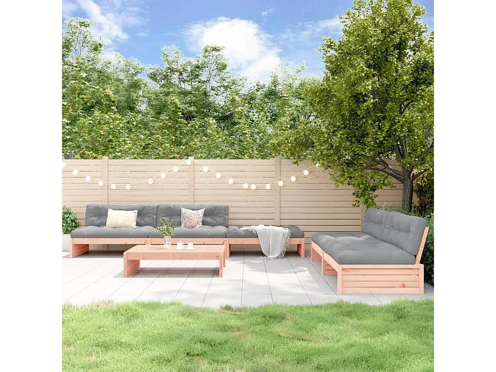 Salon de jardin 6 pcs avec coussins bois massif Douglas