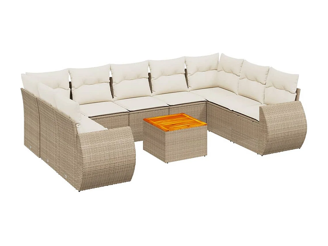 Salon de jardin avec coussins 10 pcs beige résine tressée
