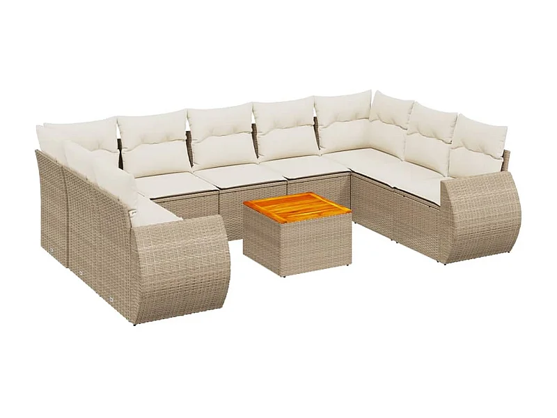 Salon de jardin avec coussins 10 pcs beige résine tressée