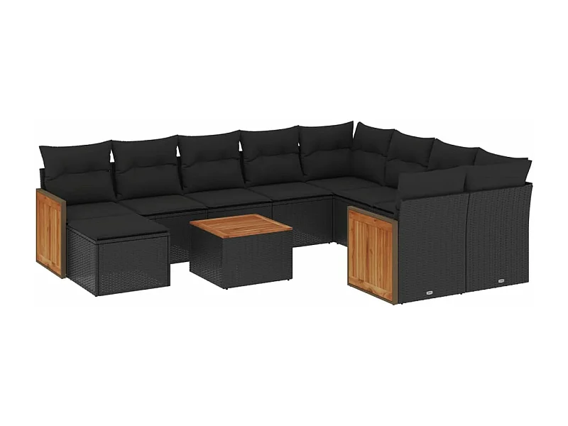Salon de jardin 11 pcs avec coussins noir résine tressée