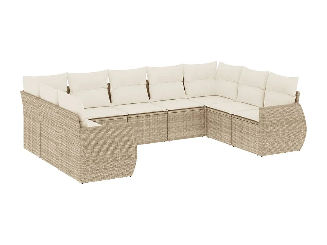 Salon de jardin avec coussins 9 pcs beige résine tressée