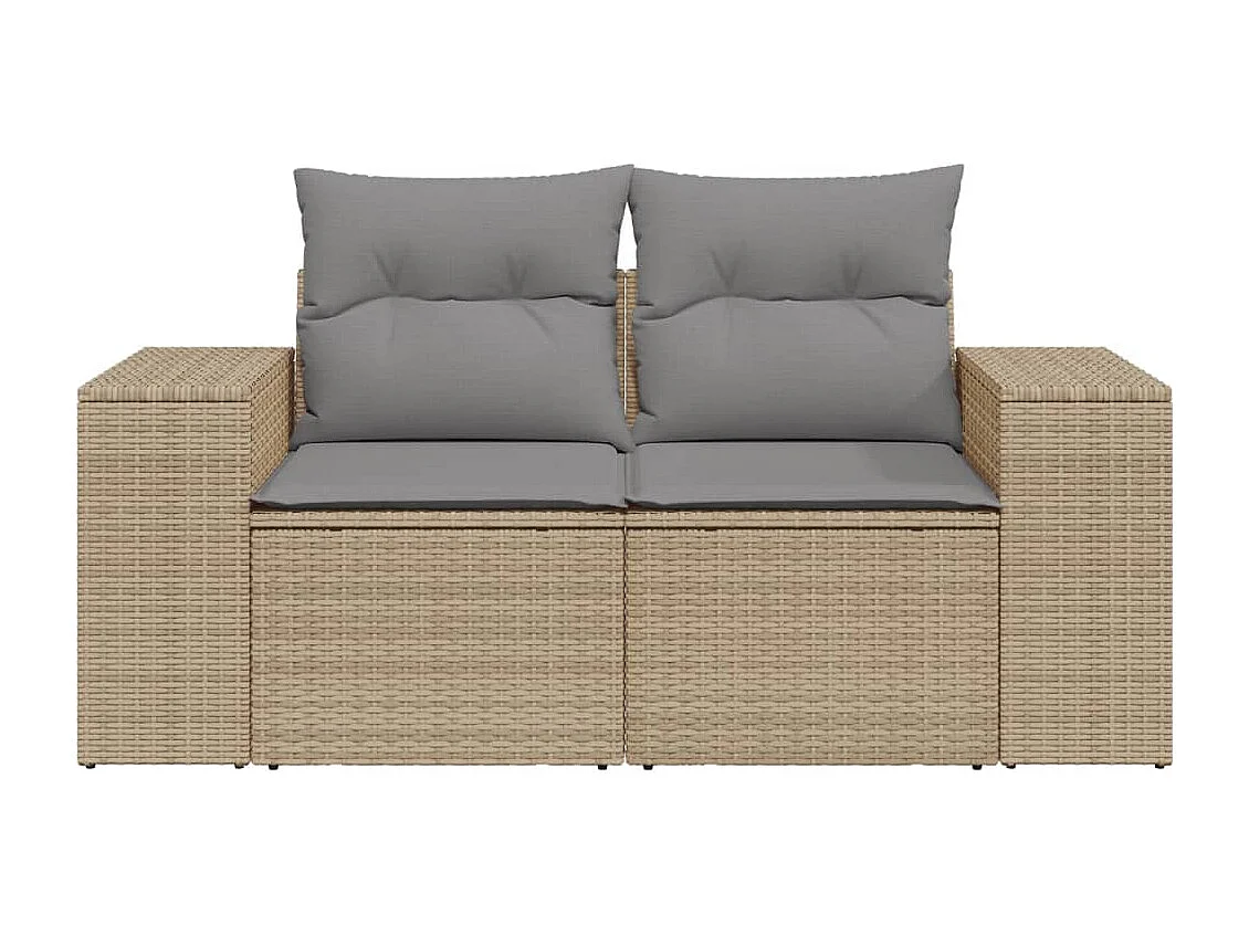 Canapé de jardin avec coussins 2 places beige résine tressée