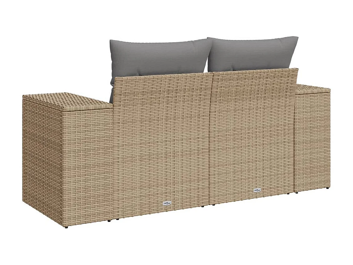 Canapé de jardin avec coussins 2 places beige résine tressée