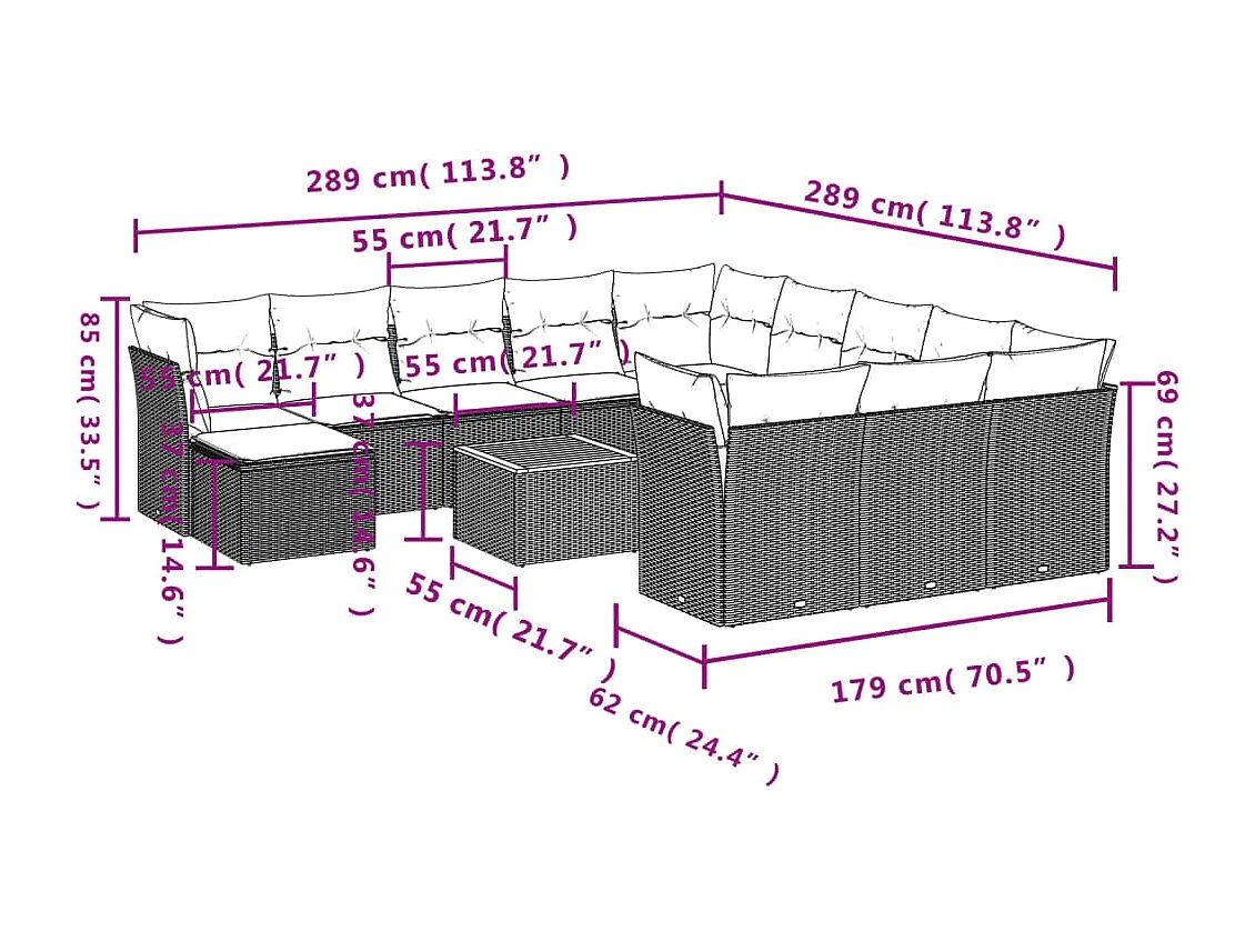 Salon de jardin avec coussins 13 pcs beige résine tressée