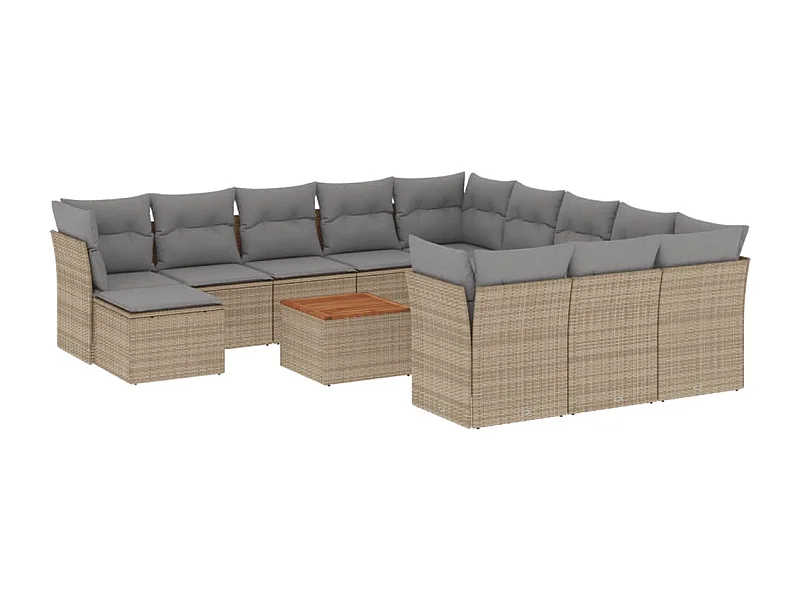 Salon de jardin avec coussins 13 pcs beige résine tressée