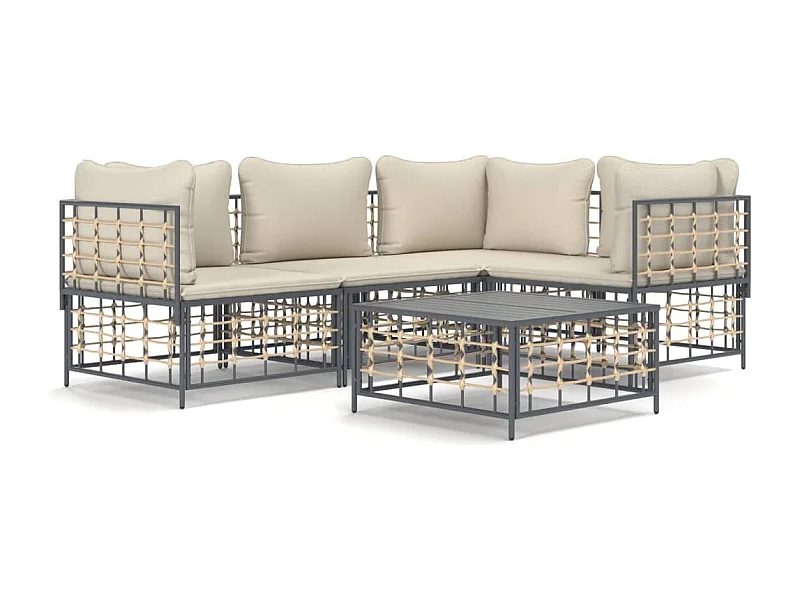 Salon de jardin 5 pcs avec coussins anthracite résine tressée