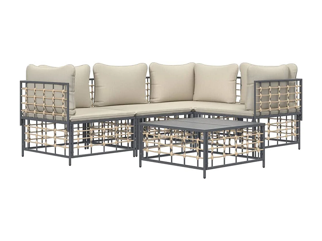 Salon de jardin 5 pcs avec coussins anthracite résine tressée