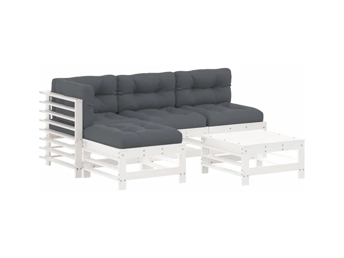 Salon de jardin 5 pcs avec coussins blanc bois massif