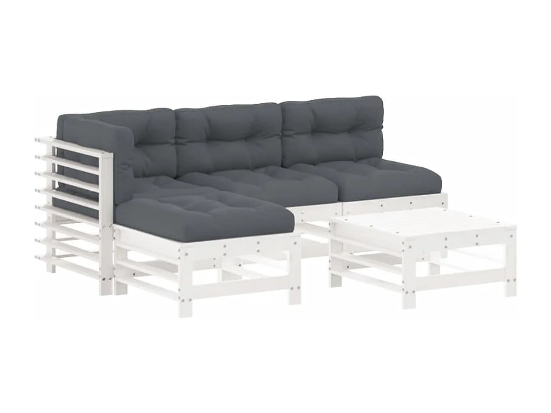 Salon de jardin 5 pcs avec coussins blanc bois massif