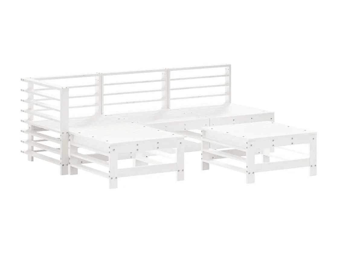 Salon de jardin 5 pcs avec coussins blanc bois massif