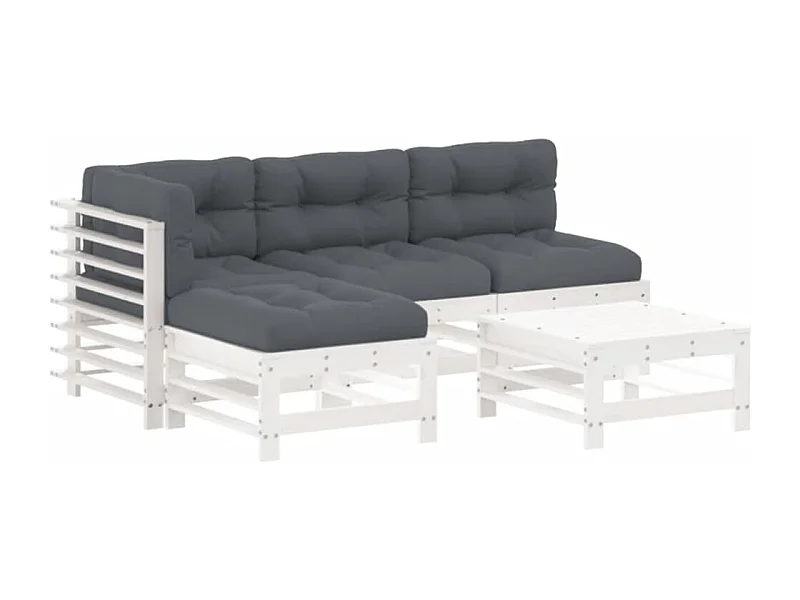 Salon de jardin 5 pcs avec coussins blanc bois massif