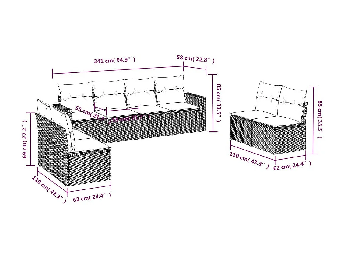 Salon de jardin avec coussins 8 pcs beige résine tressée