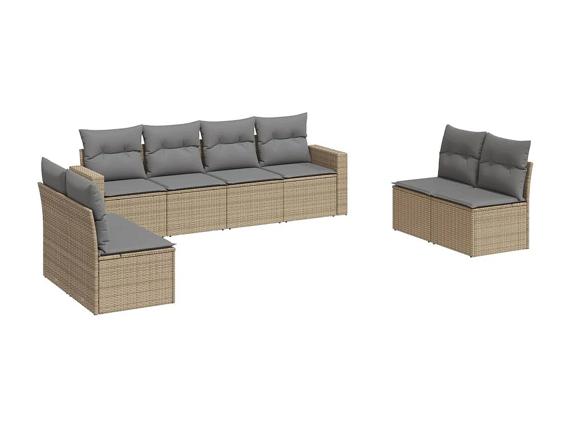 Salon de jardin avec coussins 8 pcs beige résine tressée