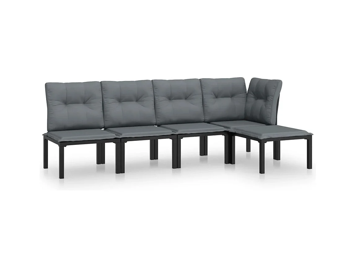 Salon de jardin 5 pcs noir et gris résine tressée