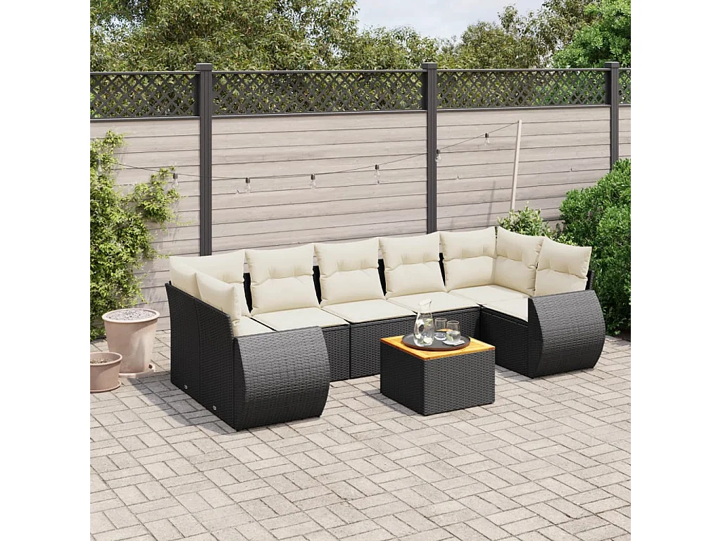 Salon de jardin 8 pcs avec coussins noir résine tressée