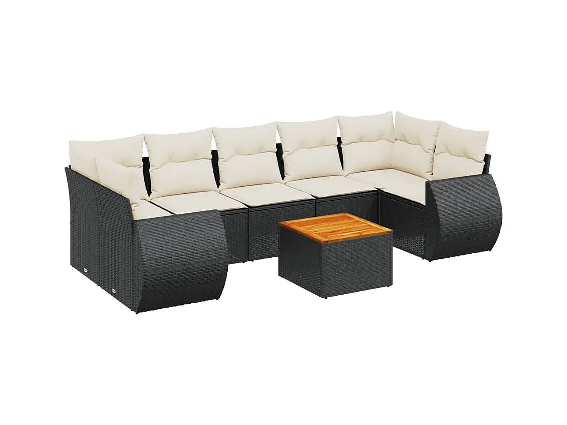 Salon de jardin 8 pcs avec coussins noir résine tressée