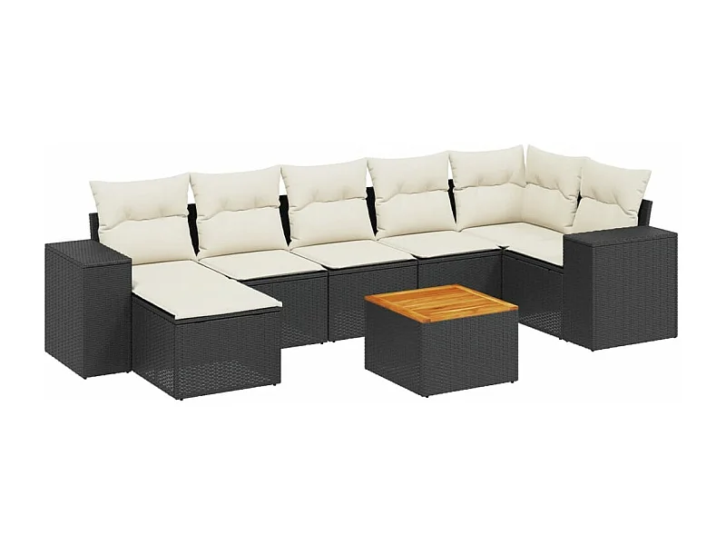 Salon de jardin 8 pcs avec coussins noir résine tressée