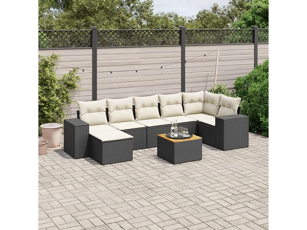 Salon de jardin 8 pcs avec coussins noir résine tressée