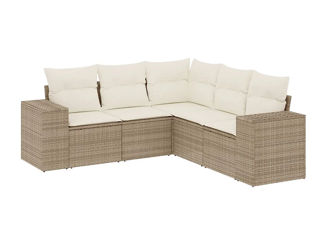 Salon de jardin avec coussins 5 pcs beige résine tressée