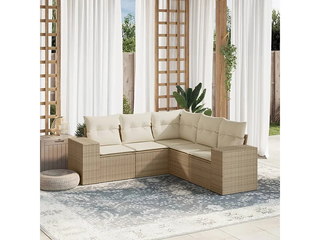 Salon de jardin avec coussins 5 pcs beige résine tressée