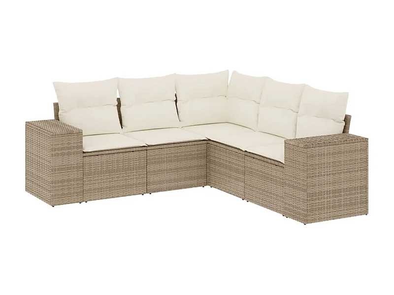 Salon de jardin avec coussins 5 pcs beige résine tressée
