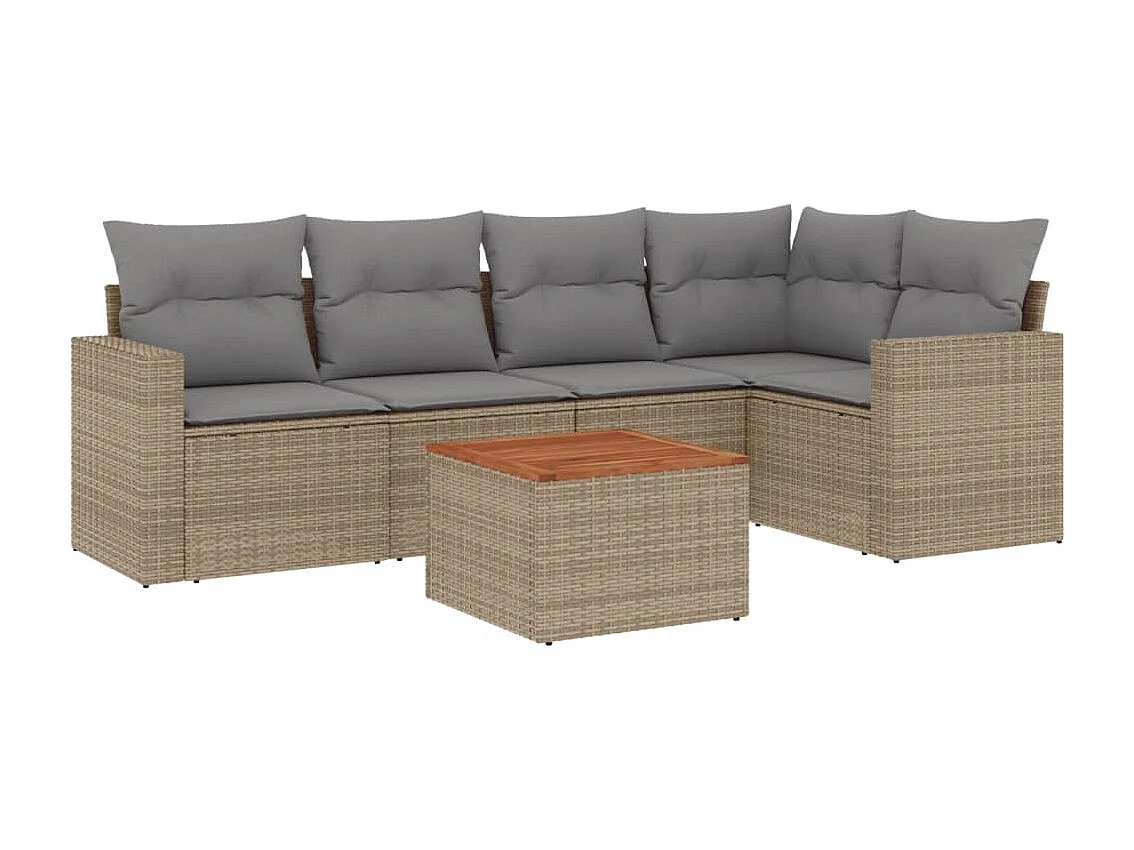 Salon de jardin avec coussins 6 pcs beige résine tressée