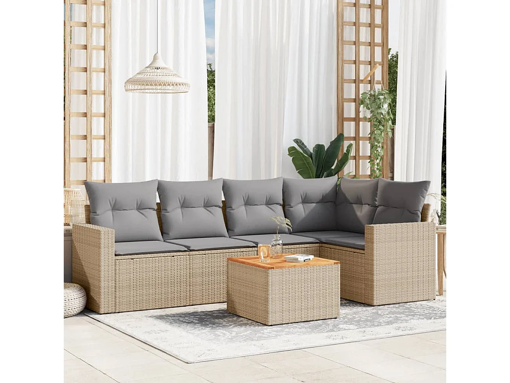 Salon de jardin avec coussins 6 pcs beige résine tressée