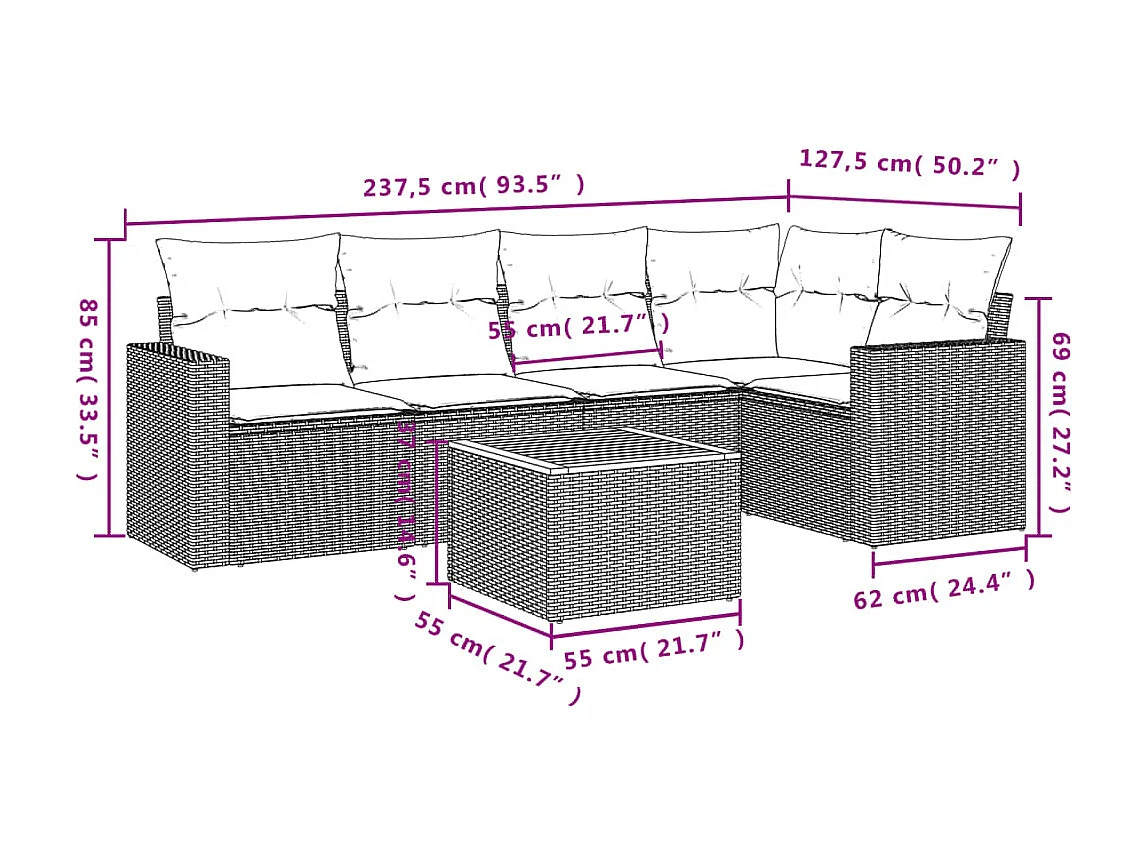 Salon de jardin avec coussins 6 pcs beige résine tressée