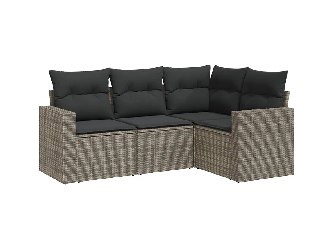 Salon de jardin 4 pcs avec coussins gris résine tressée