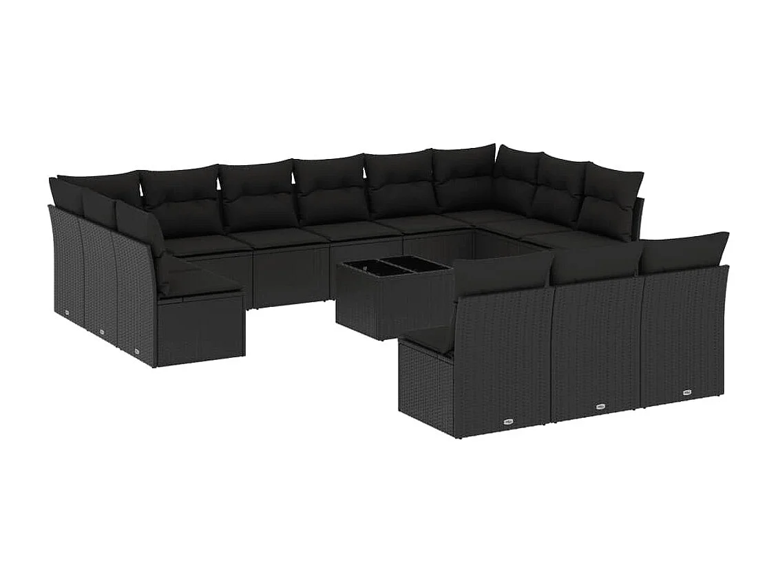 Salon de jardin avec coussins 14 pcs noir résine tressée