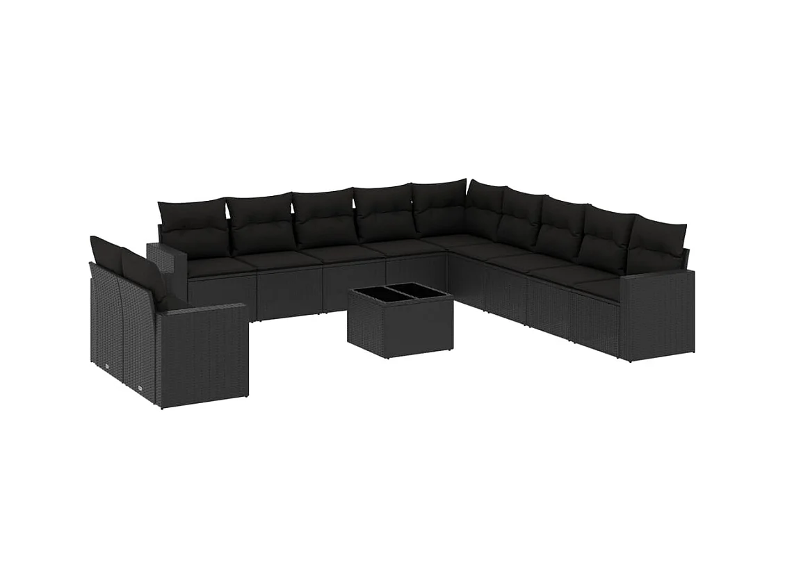 Salon de jardin 12 pcs avec coussins noir résine tressée
