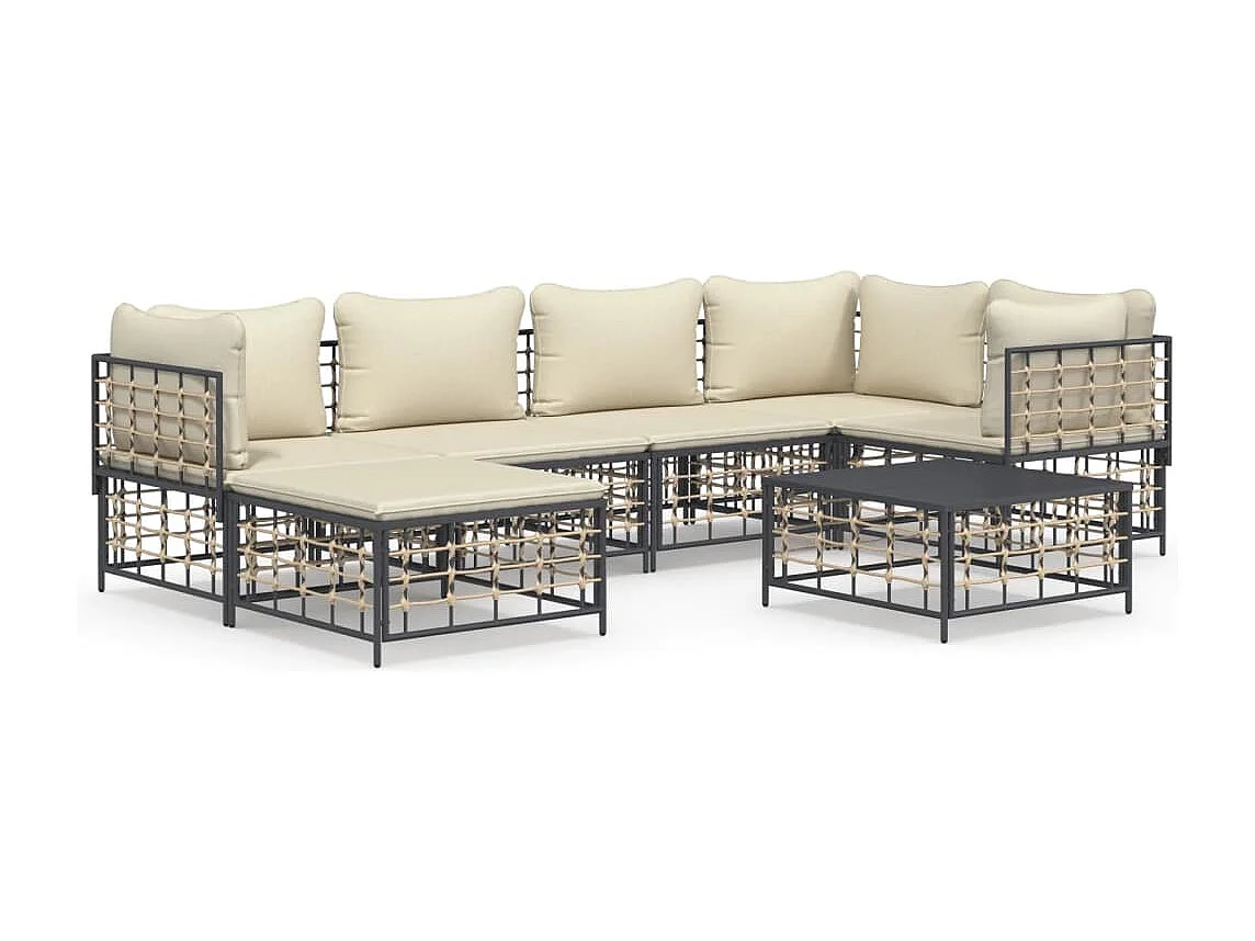 Salon de jardin 7 pcs avec coussins anthracite résine tressée